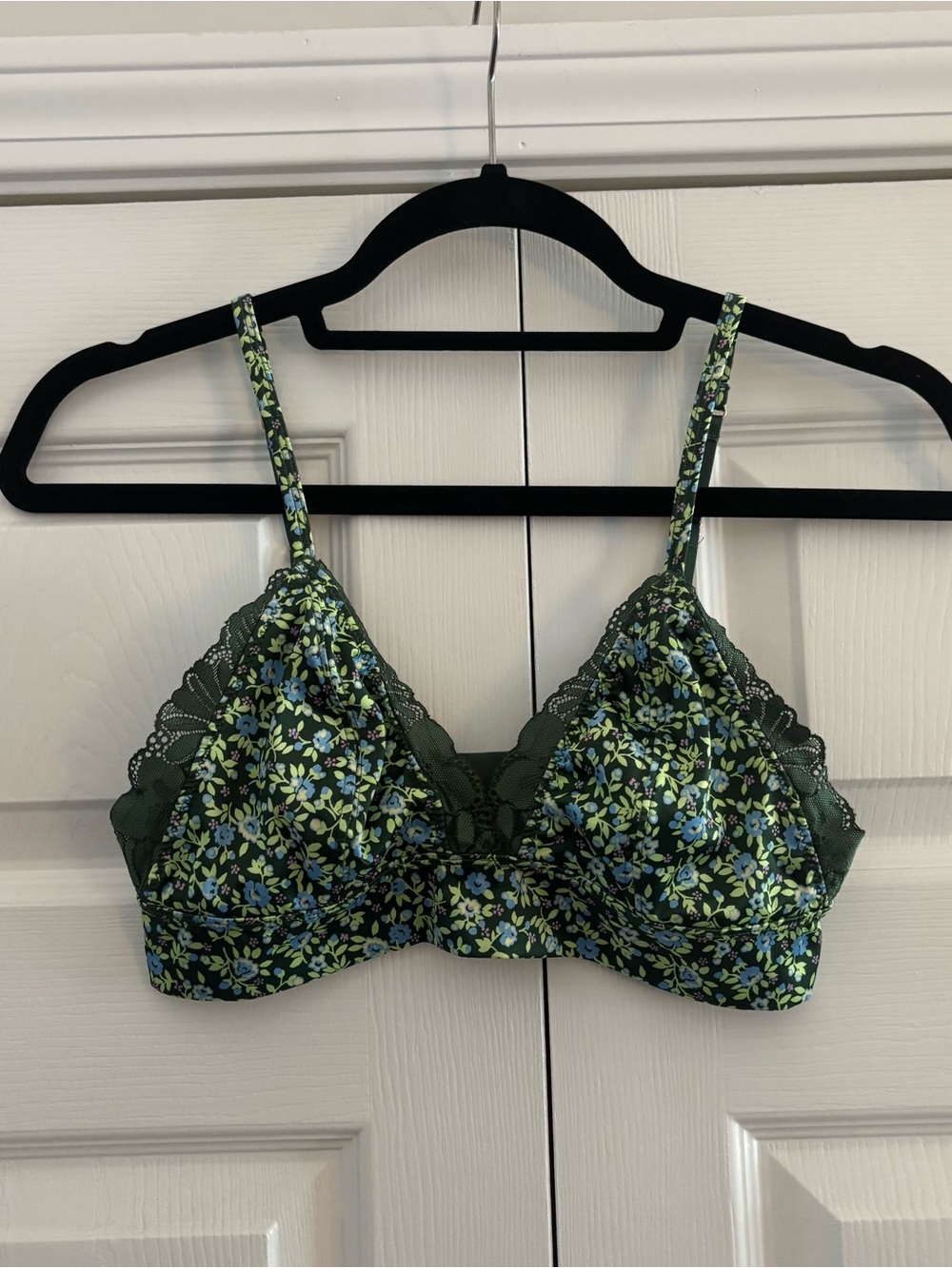 Aerie Green Floral Bralette With Lace Trim